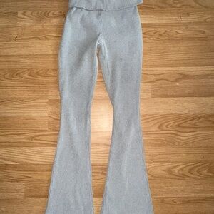 Source Unknown Light Gray Ribbed Flare Pants